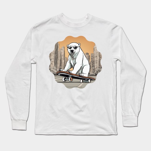 Urban Arctic Cruise: Ice Bear on Skate Long Sleeve T-Shirt by arti_media